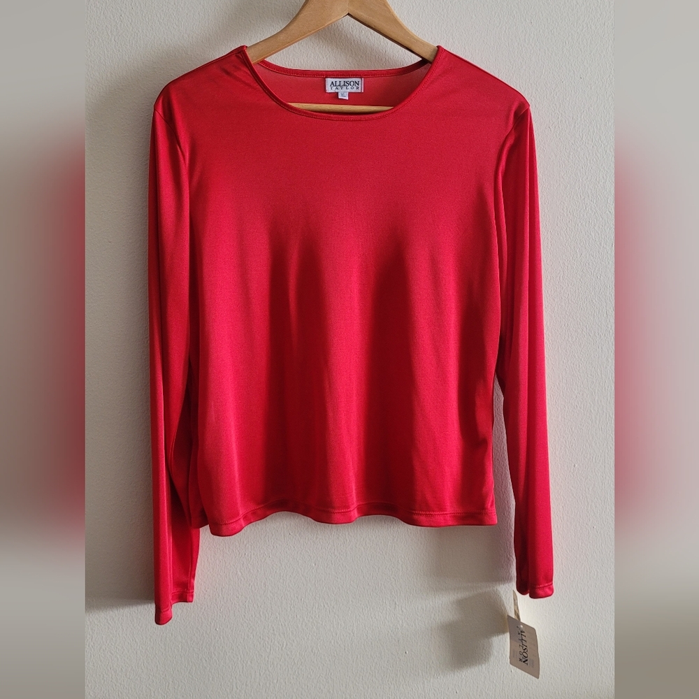 Vintage Allison Taylor semi sheer silky top Women's XL, bright cherry red